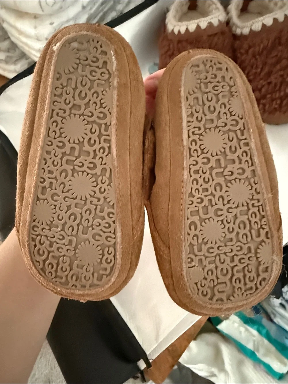 UGG Kids Chestnut Brown Suede Shearling Slippers